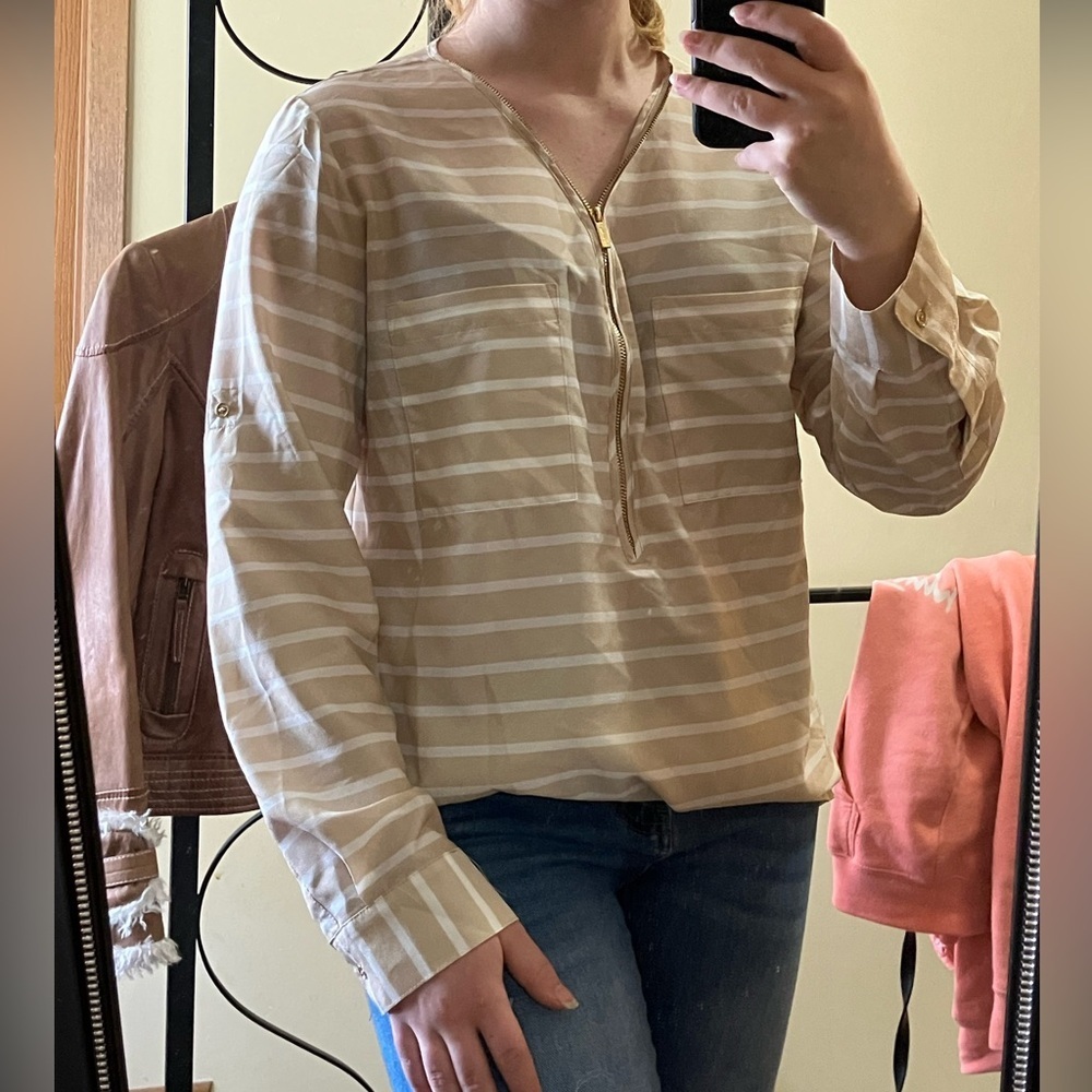 Calvin Klein Beige Striped Blouse - Picture 2 of 4